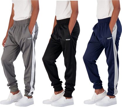 Boys 3-Pack Fleece and Tricot Jogger Sweatpants with Pockets for Athletic & Casual Wear