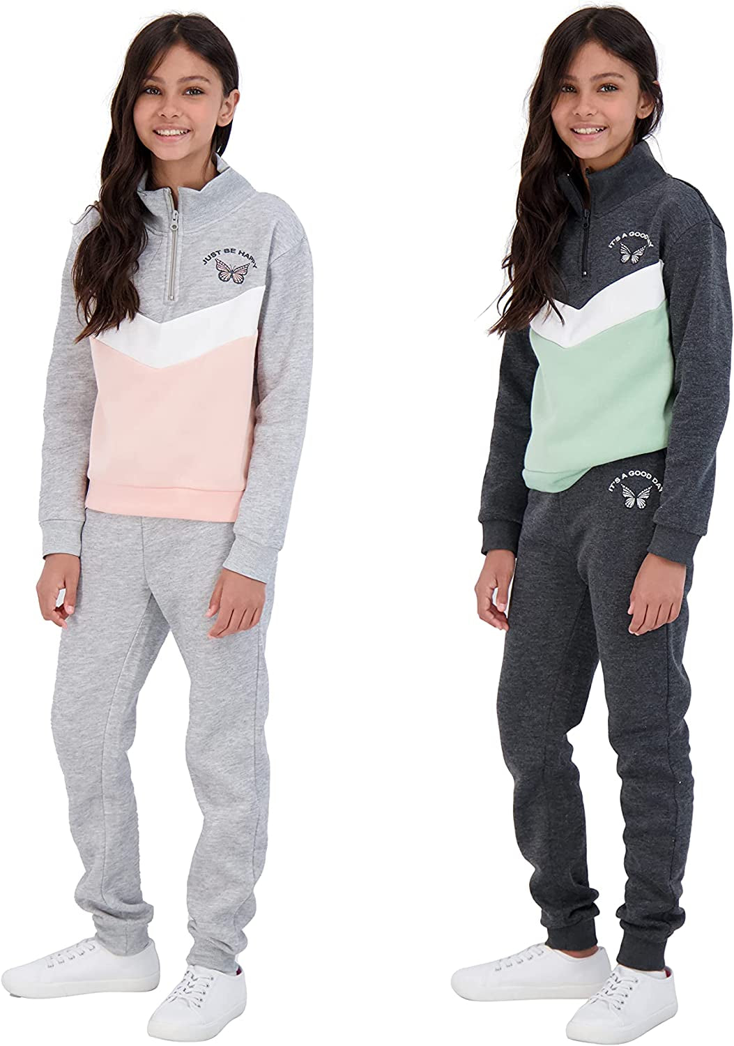 Sweet Butterfly Girls 4-Piece Fleece Active Hoodie and Athletic Jogger Sweatpants and Sweatshirt Kids Clothing Set