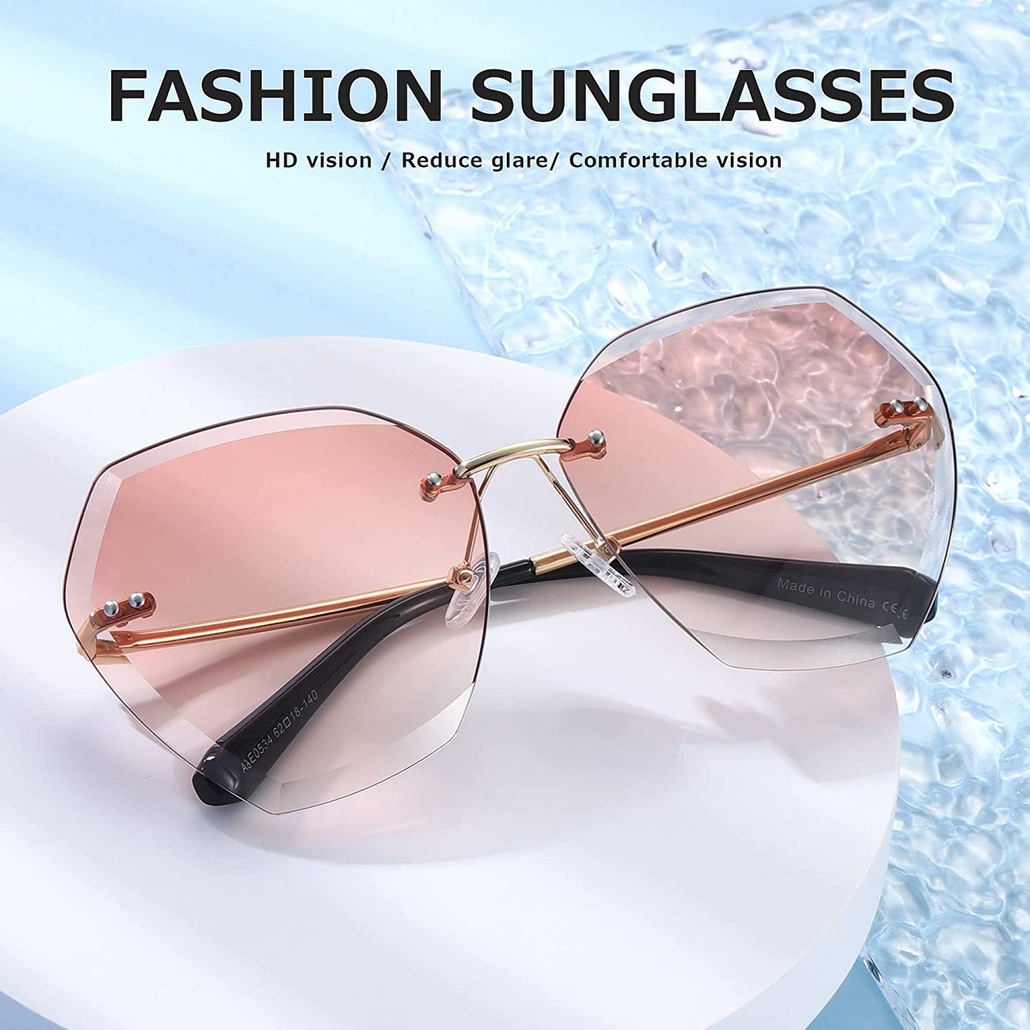 Sunglasses for Women Oversized Rimless Diamond Cutting Lens Sun Glasses AE0534