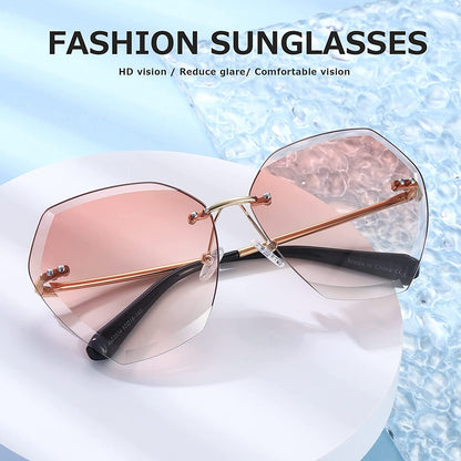 Sunglasses for Women Oversized Rimless Diamond Cutting Lens Sun Glasses AE0534