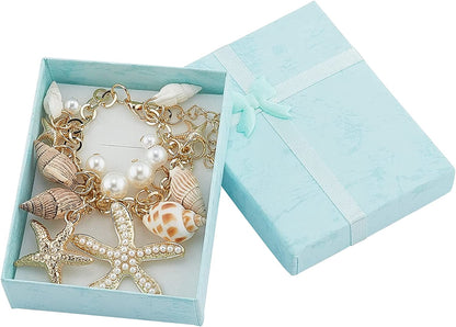 Fashion Sea Shell Starfish Bracelets Faux Pearl Charm Bracelets Golden Shell Beads Bracelets