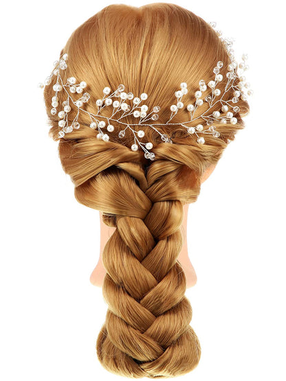 2 Pieces Flower Girls Headpiece Bridal Rhinestone Wedding Headband Hairband Faux Pearl Hair Accessory