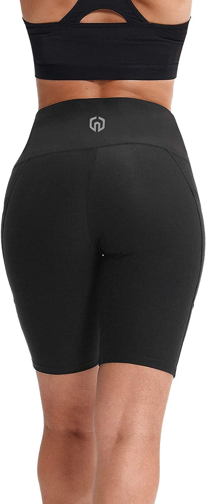 Women's High Waist Yoga Shorts Tummy Control Workout Running Compression Shorts with Pocket