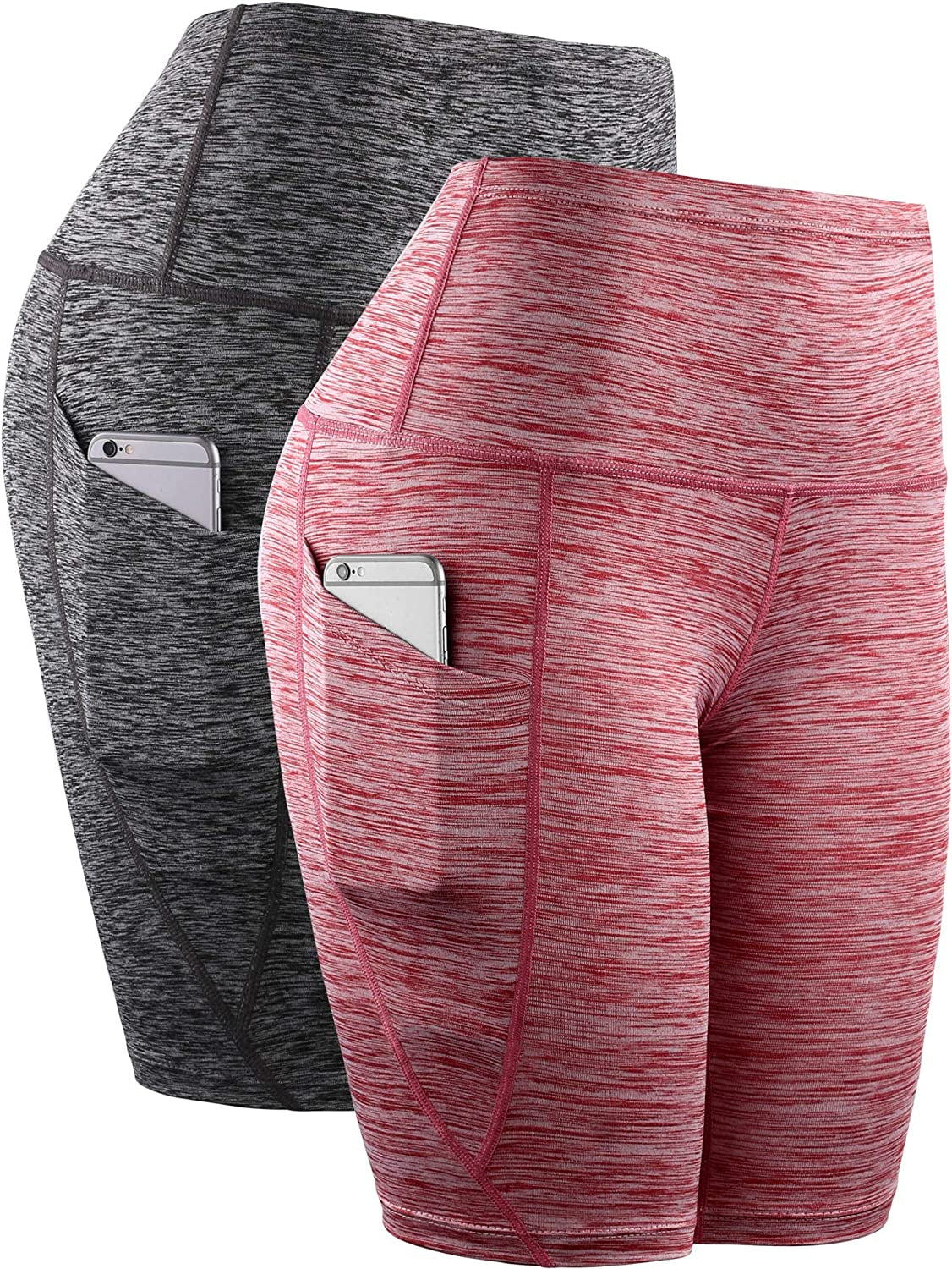 Women's High Waist Yoga Shorts Tummy Control Workout Running Compression Shorts with Pocket