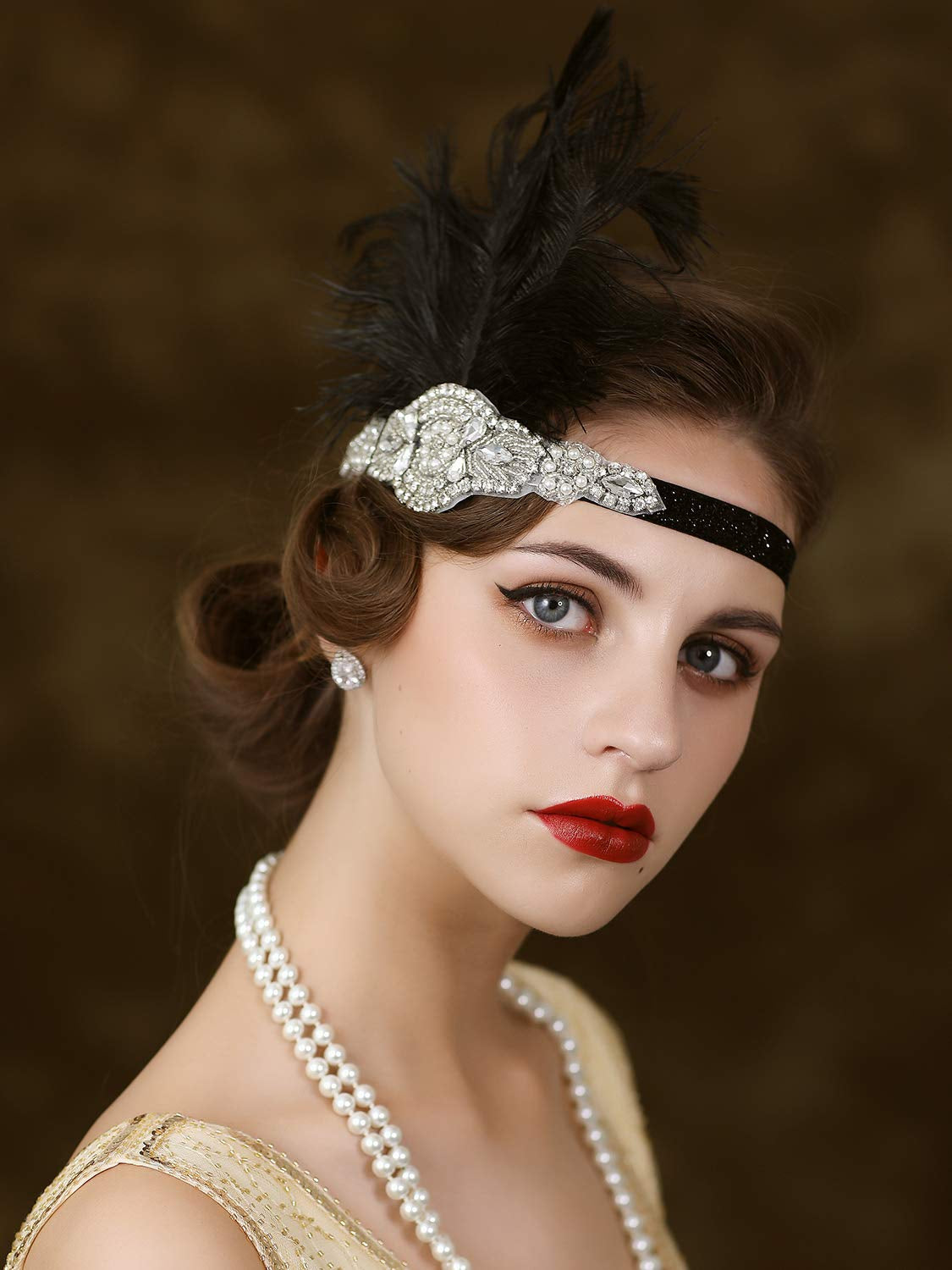 Black 1920S Headpiece Feather, Rhinestone Flapper Headpiece, the Great Gatsby Hair Accessories