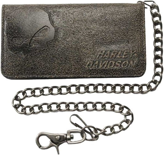 Harley-Davidson Men's Burnished Bi-Fold Skull Biker Chain Wallet Bm2616L-Tanblk