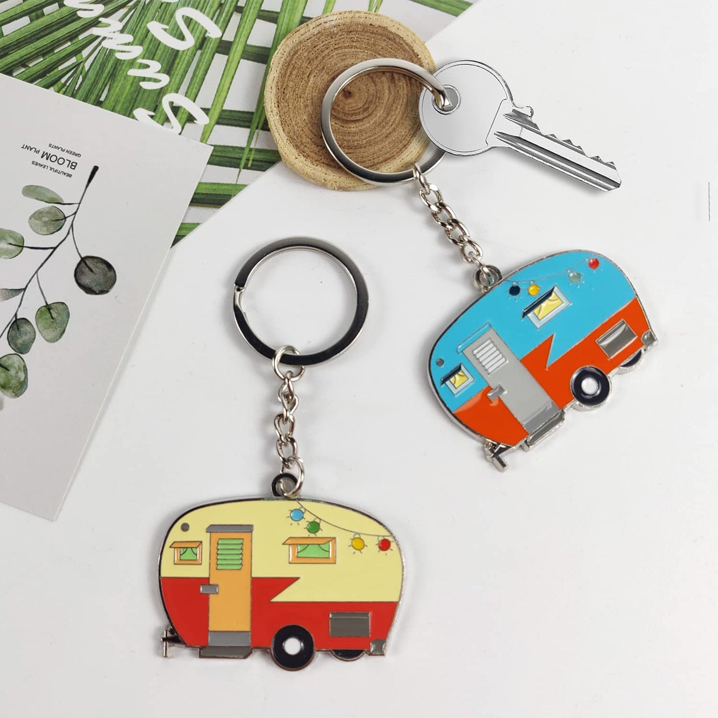 Camper Keychain Happy RV Camper Keyring RV Keychain Couples Keychain Set, 2 Pack