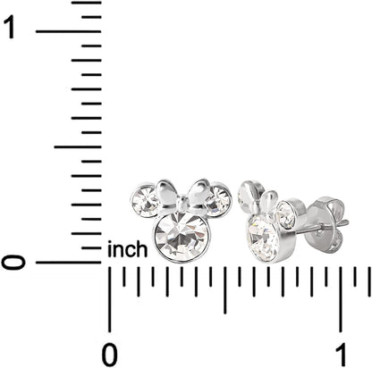 Minnie Mouse Crystal Birthstone Stud Earrings, Silver Plated, Gold Plated