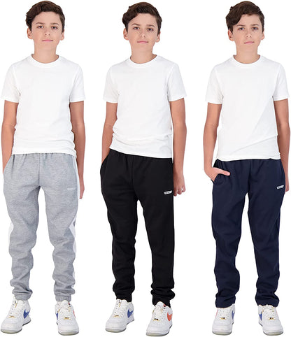 Boys 3-Pack Fleece and Tricot Jogger Sweatpants with Pockets for Athletic & Casual Wear