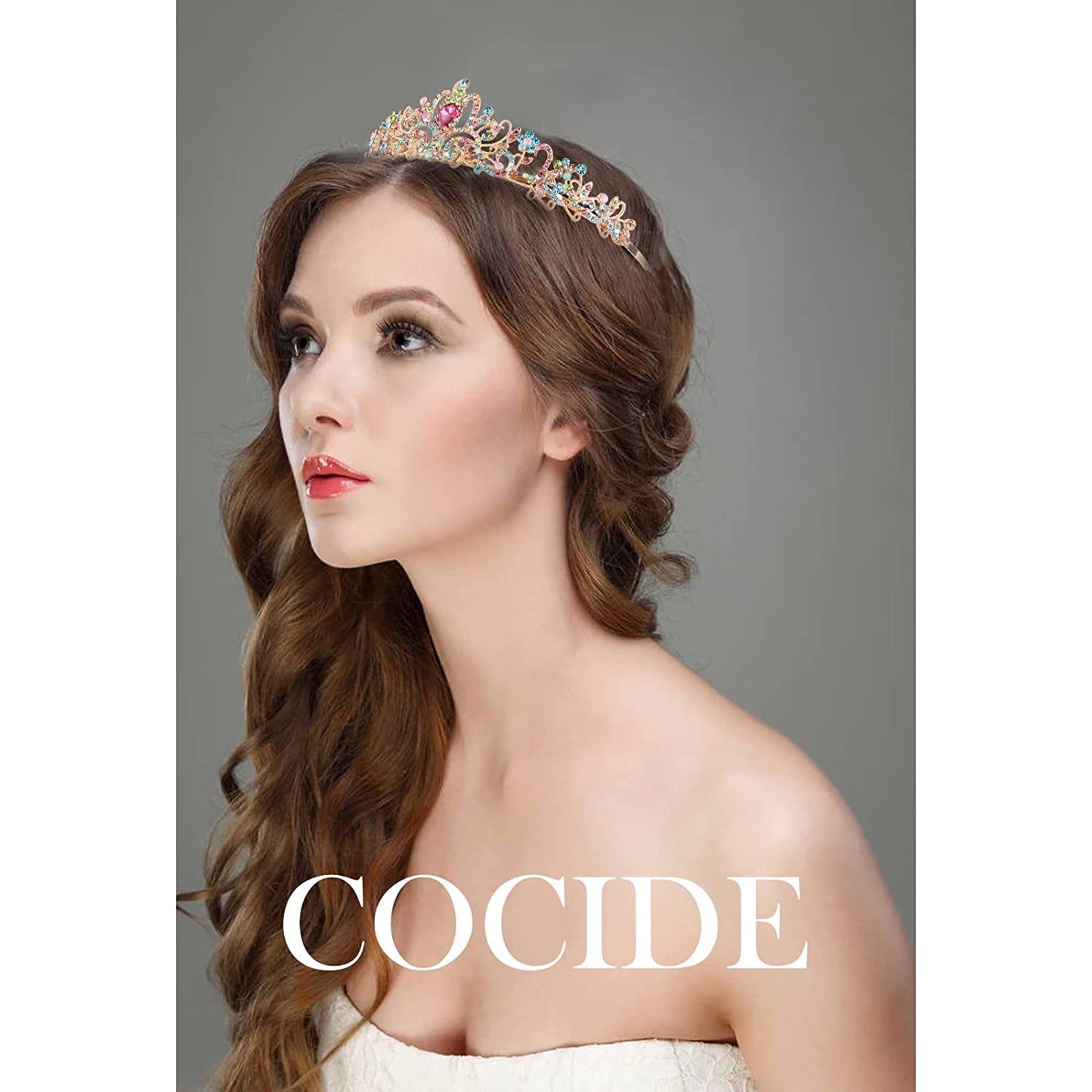 Gold Tiara for Women Crystal Crown with Colorful Gemstones Rhinestones Hair Accessories for Girls