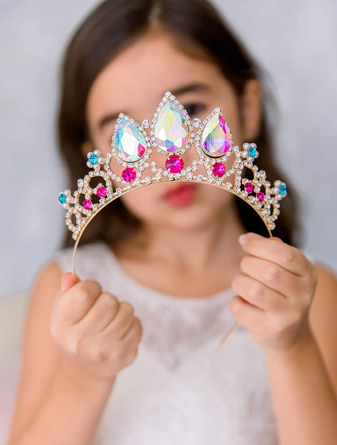 Rapunzel Tiara for Girls Birthday and Costume, Aurora Borealis Crystal Princess Tangled Crown Headband