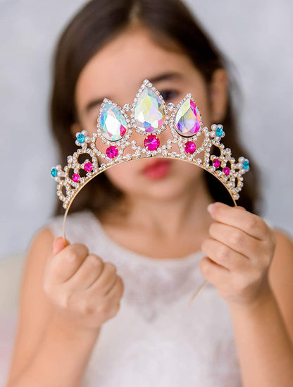 Rapunzel Tiara for Girls Birthday and Costume, Aurora Borealis Crystal Princess Tangled Crown Headband