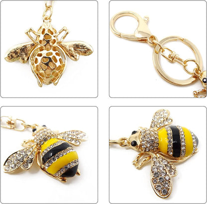 1PCS Rhinestone Little Bee Keychain Bumble Bee Sparkling Keyring for Bag Purse Wallet