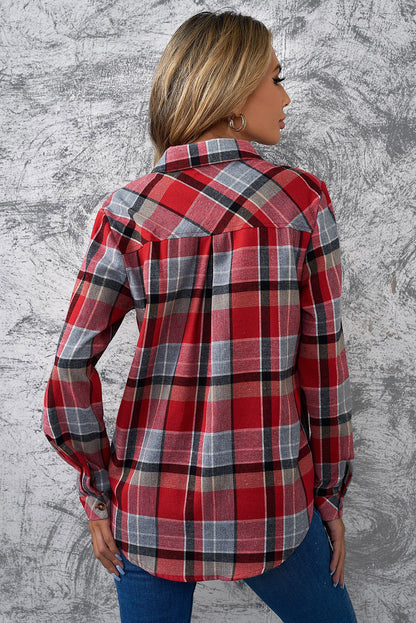 Plaid Button Front Curved Hem Shirt