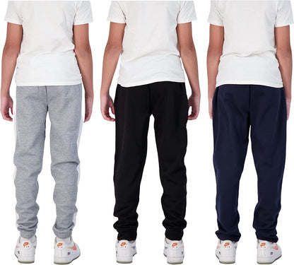 Boys 3-Pack Fleece and Tricot Jogger Sweatpants with Pockets for Athletic & Casual Wear