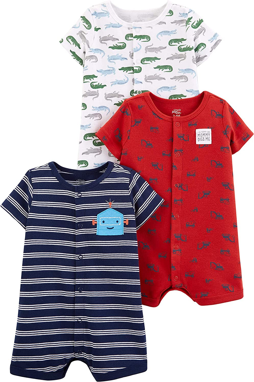 Baby Boys' Snap-Up Rompers, Pack of 3