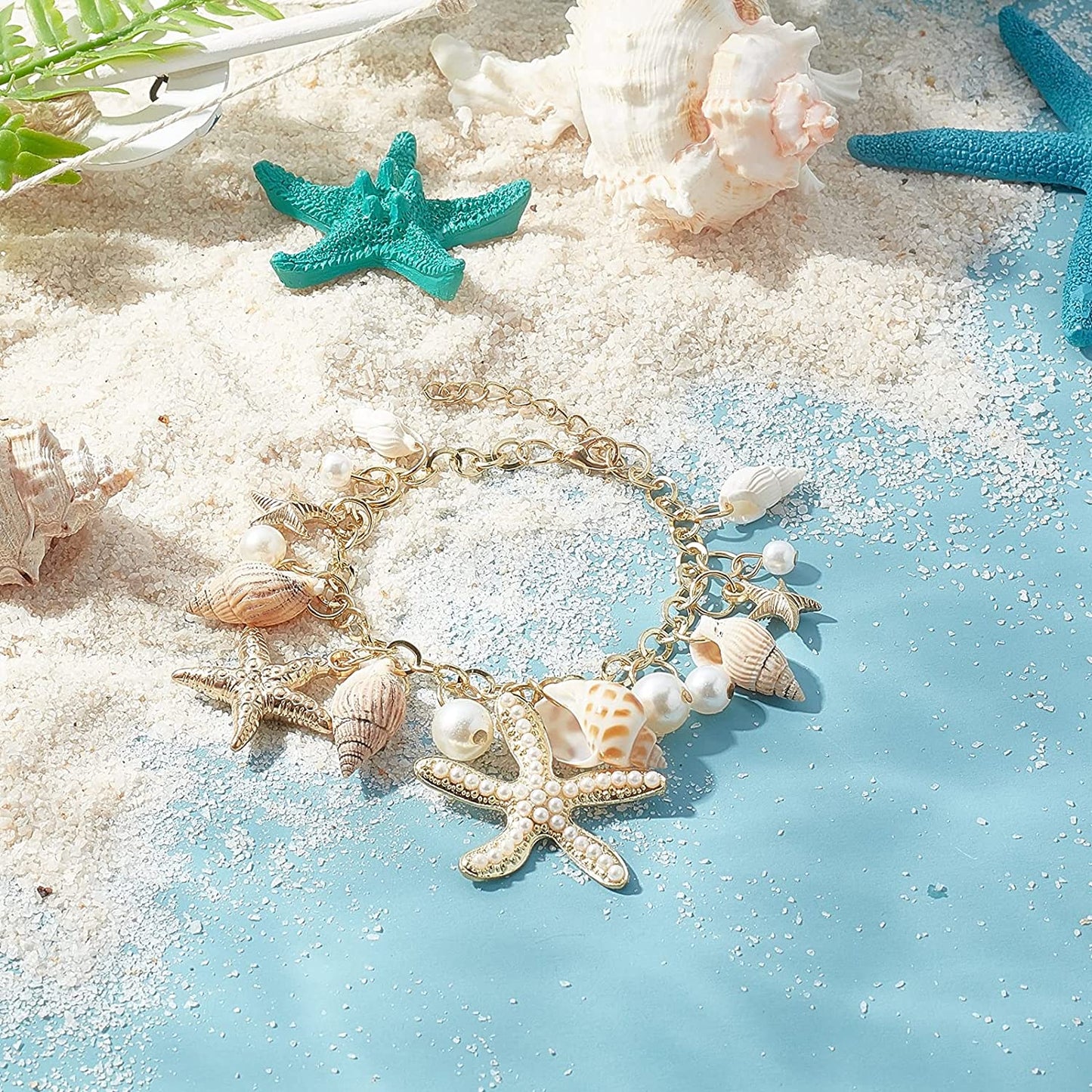 Fashion Sea Shell Starfish Bracelets Faux Pearl Charm Bracelets Golden Shell Beads Bracelets