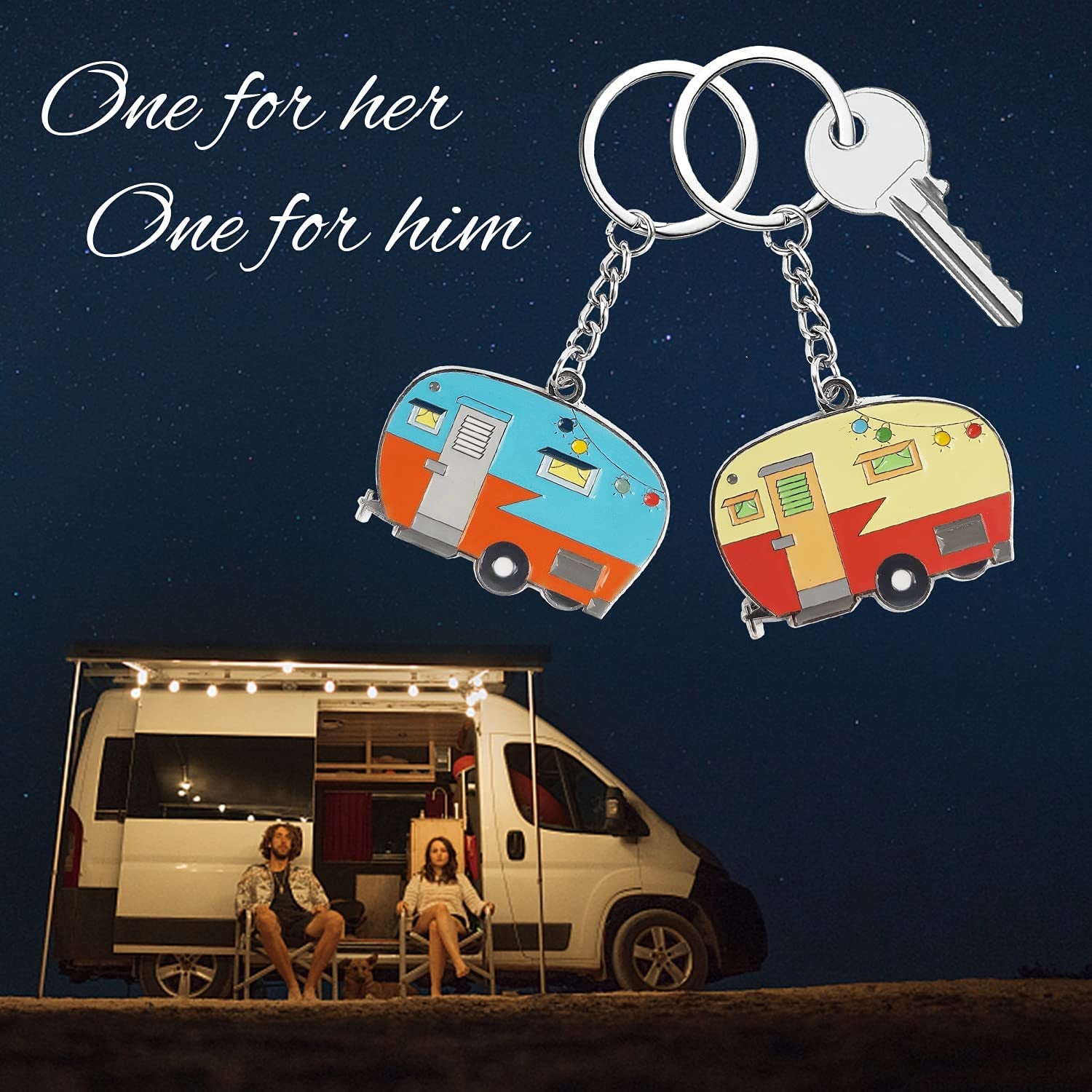 Camper Keychain Happy RV Camper Keyring RV Keychain Couples Keychain Set, 2 Pack