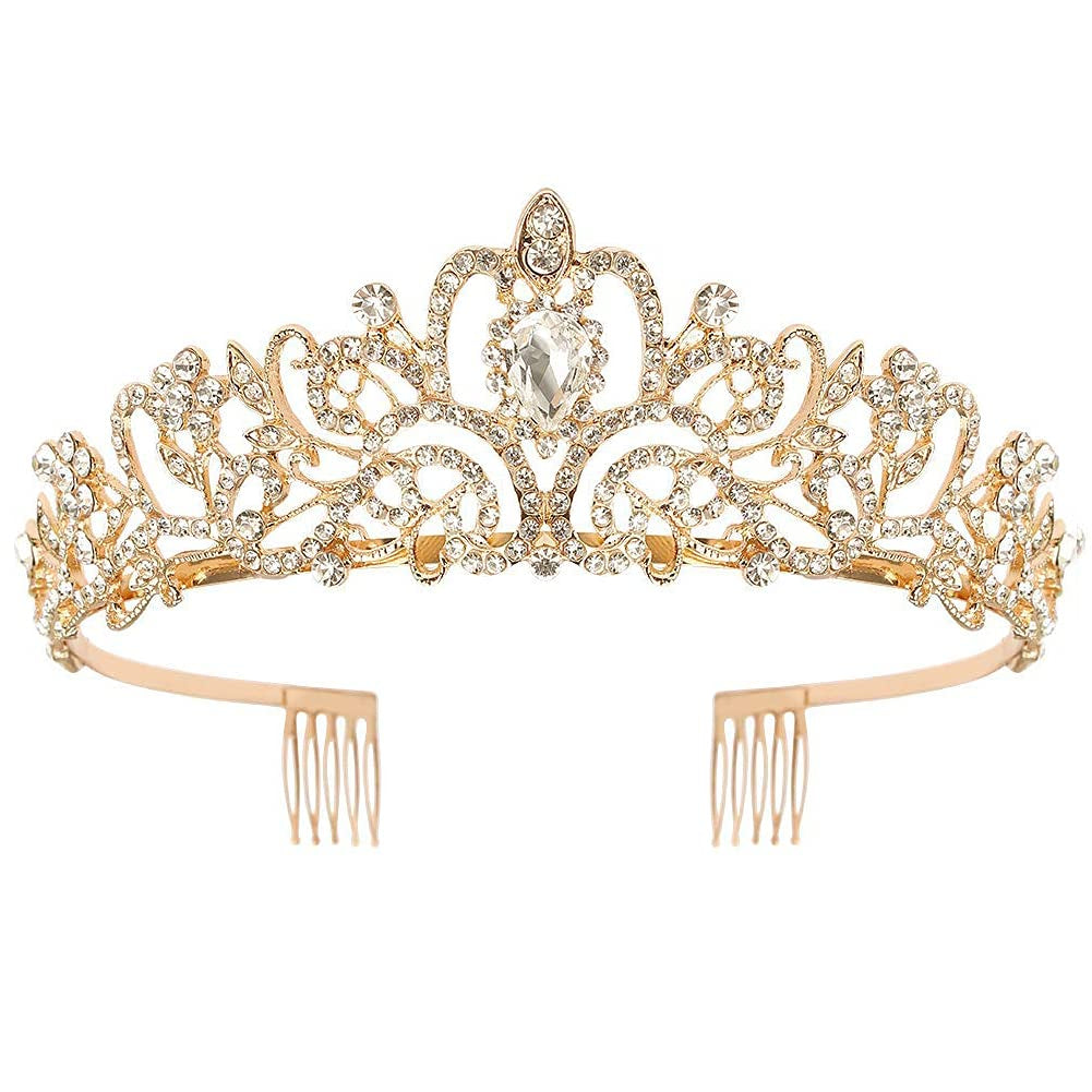 Gold Tiara for Women Crystal Crown with Colorful Gemstones Rhinestones Hair Accessories for Girls