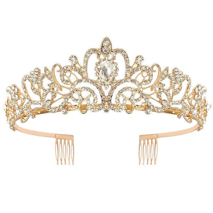 Gold Tiara for Women Crystal Crown with Colorful Gemstones Rhinestones Hair Accessories for Girls