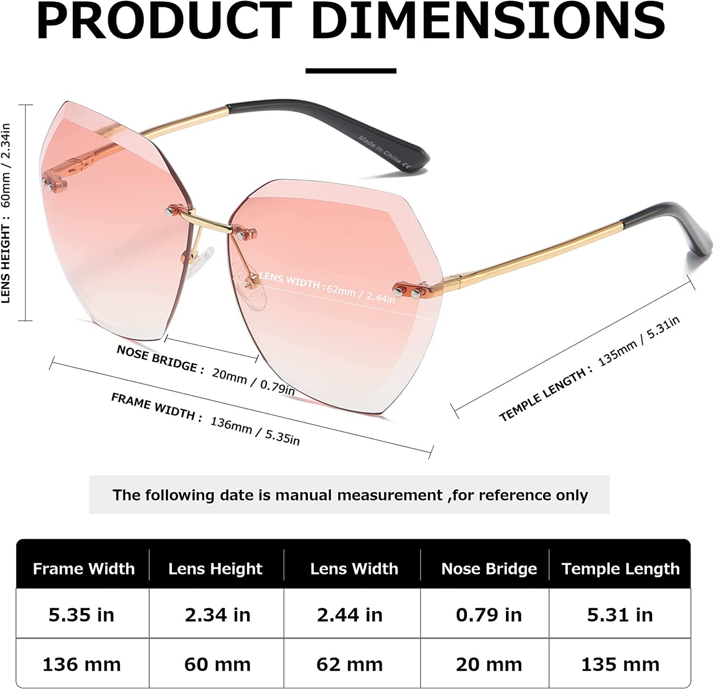 Sunglasses for Women Oversized Rimless Diamond Cutting Lens Sun Glasses AE0534