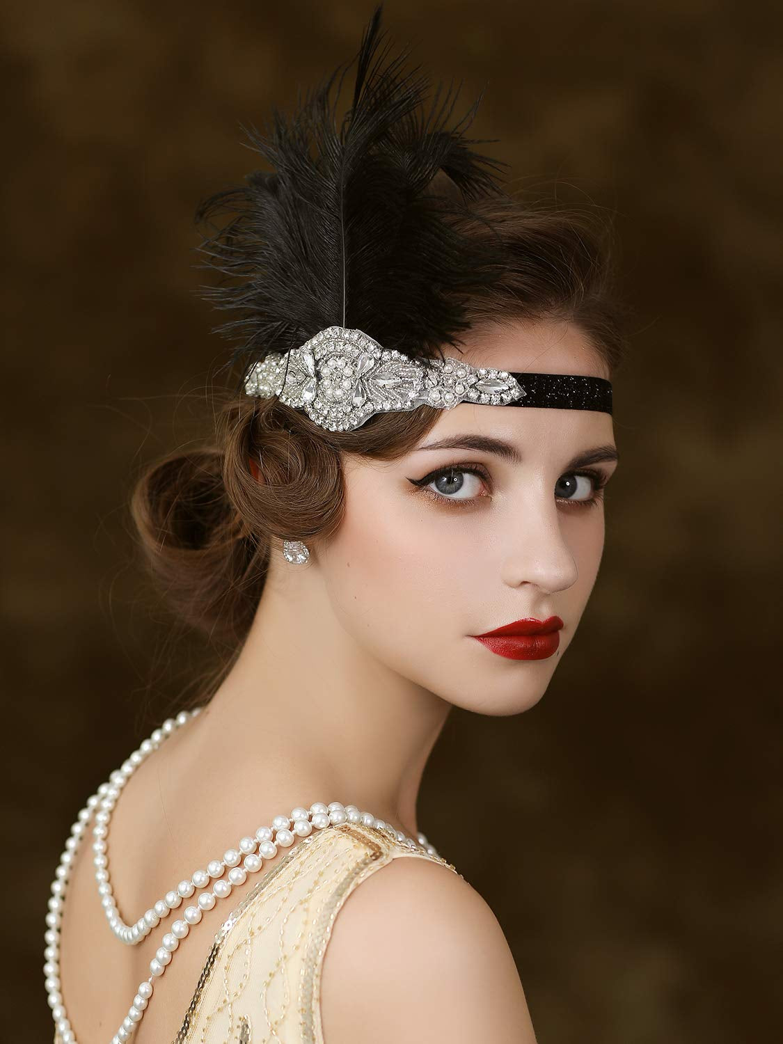 Black 1920S Headpiece Feather, Rhinestone Flapper Headpiece, the Great Gatsby Hair Accessories