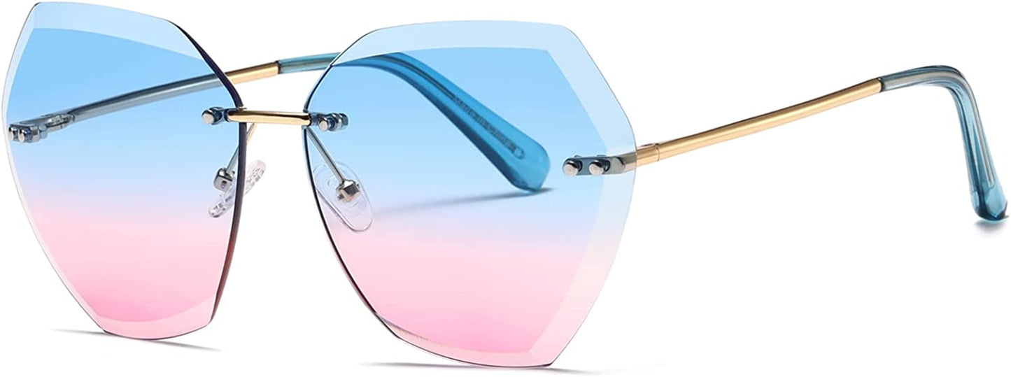 Sunglasses for Women Oversized Rimless Diamond Cutting Lens Sun Glasses AE0534