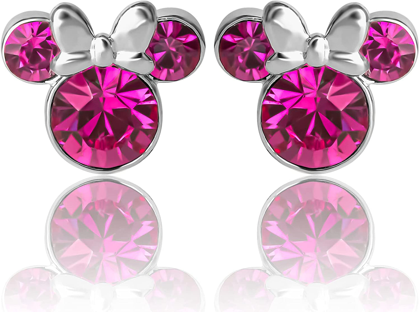 Minnie Mouse Crystal Birthstone Stud Earrings, Silver Plated, Gold Plated