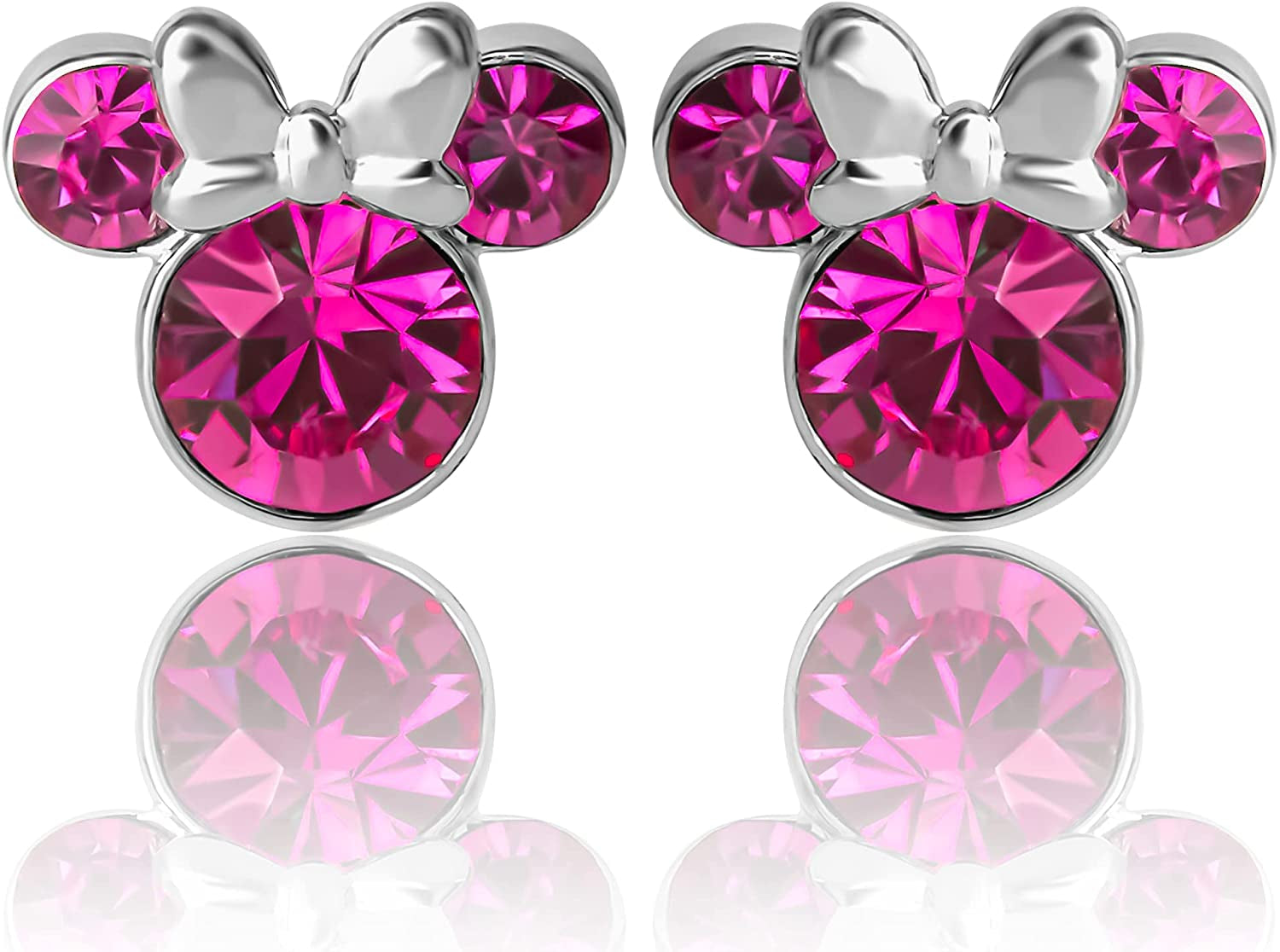 Minnie Mouse Crystal Birthstone Stud Earrings, Silver Plated, Gold Plated