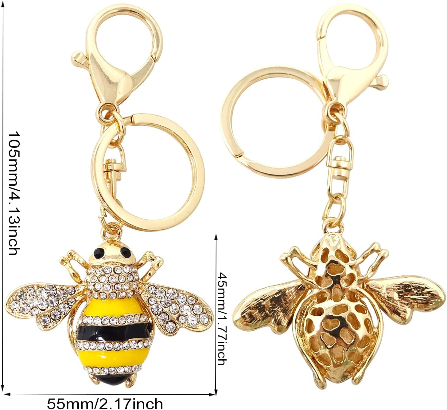 1PCS Rhinestone Little Bee Keychain Bumble Bee Sparkling Keyring for Bag Purse Wallet