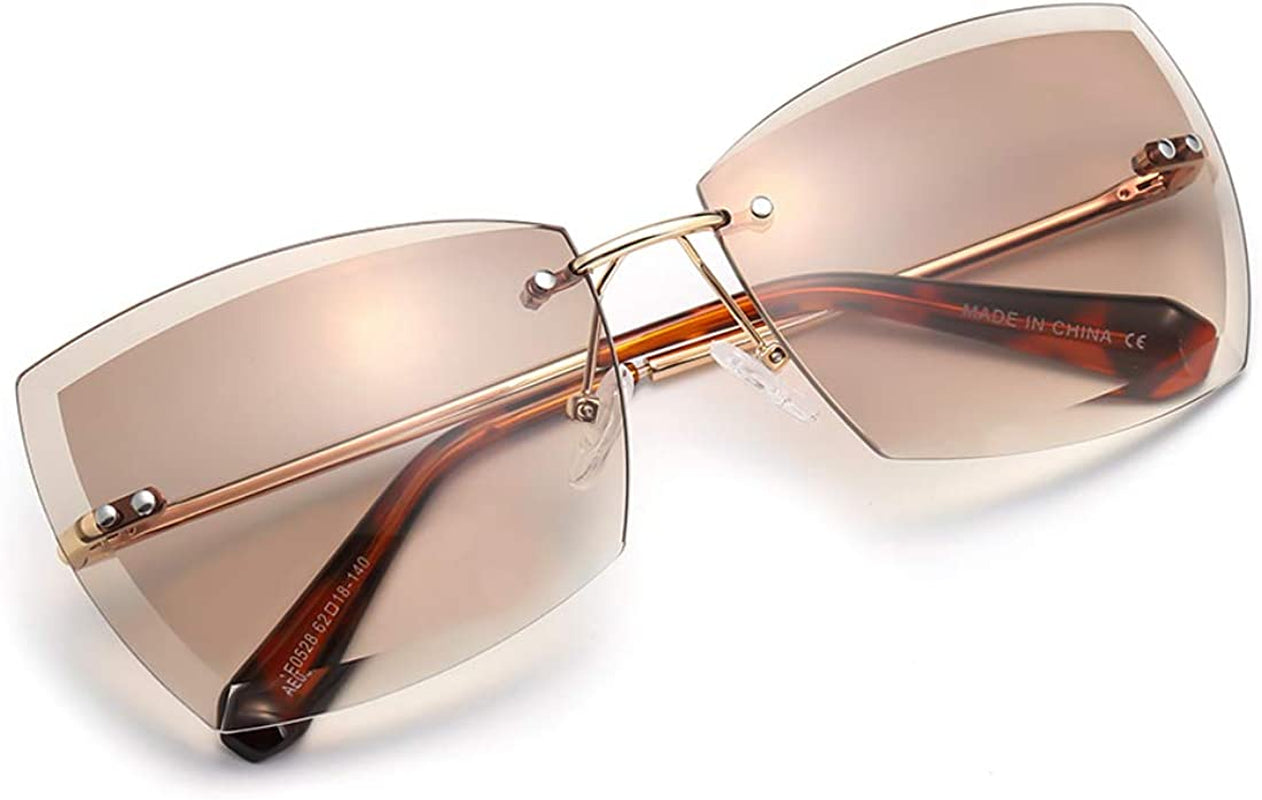 Sunglasses for Women Oversized Rimless Diamond Cutting Lens Sun Glasses AE0534