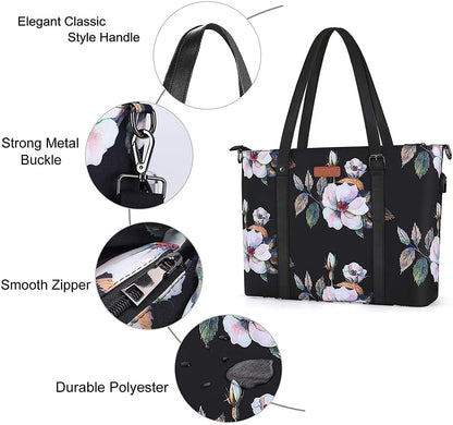 USB Port Laptop Tote Bag (17-17.3 Inch) with Adjustable Top Handle, Laptop Bag for Women