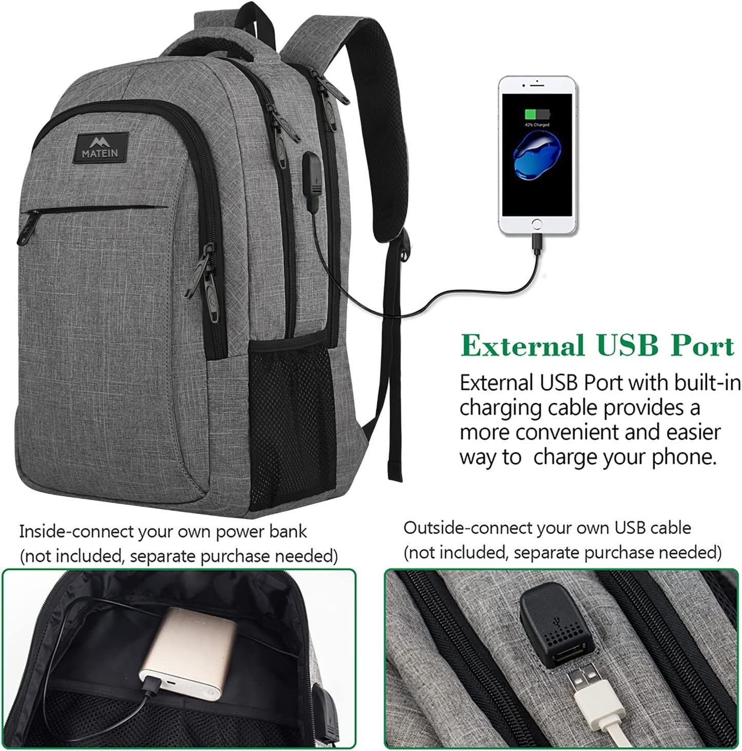 Travel Laptop Backpack, Water Resistant College School Business Computer Bag USB Charging Port