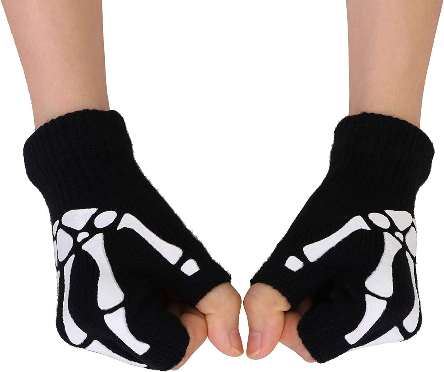 Unisex Full/Half Finger Skeleton Gloves Glow in the Dark Knit Gloves