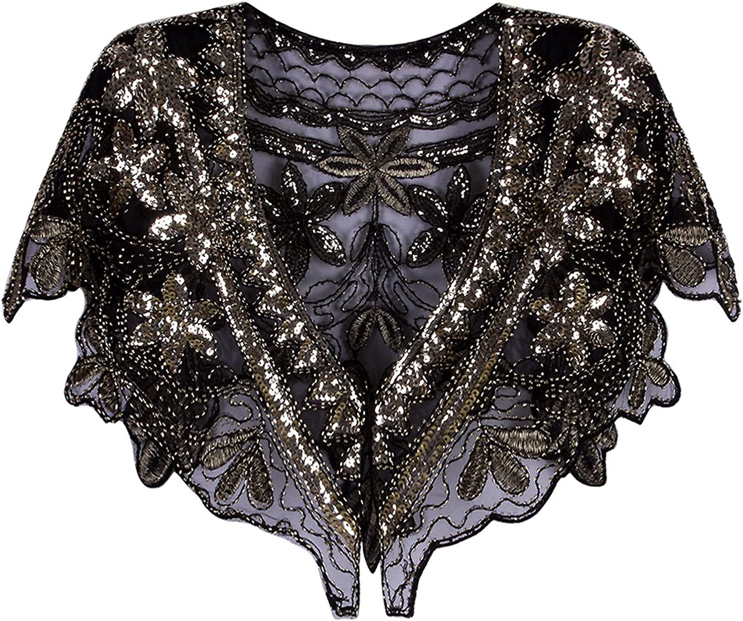 Women's 1920S Shawl Wrap Art Deco Sequin Beaded Evening Cape Bolero Flapper Cover Up