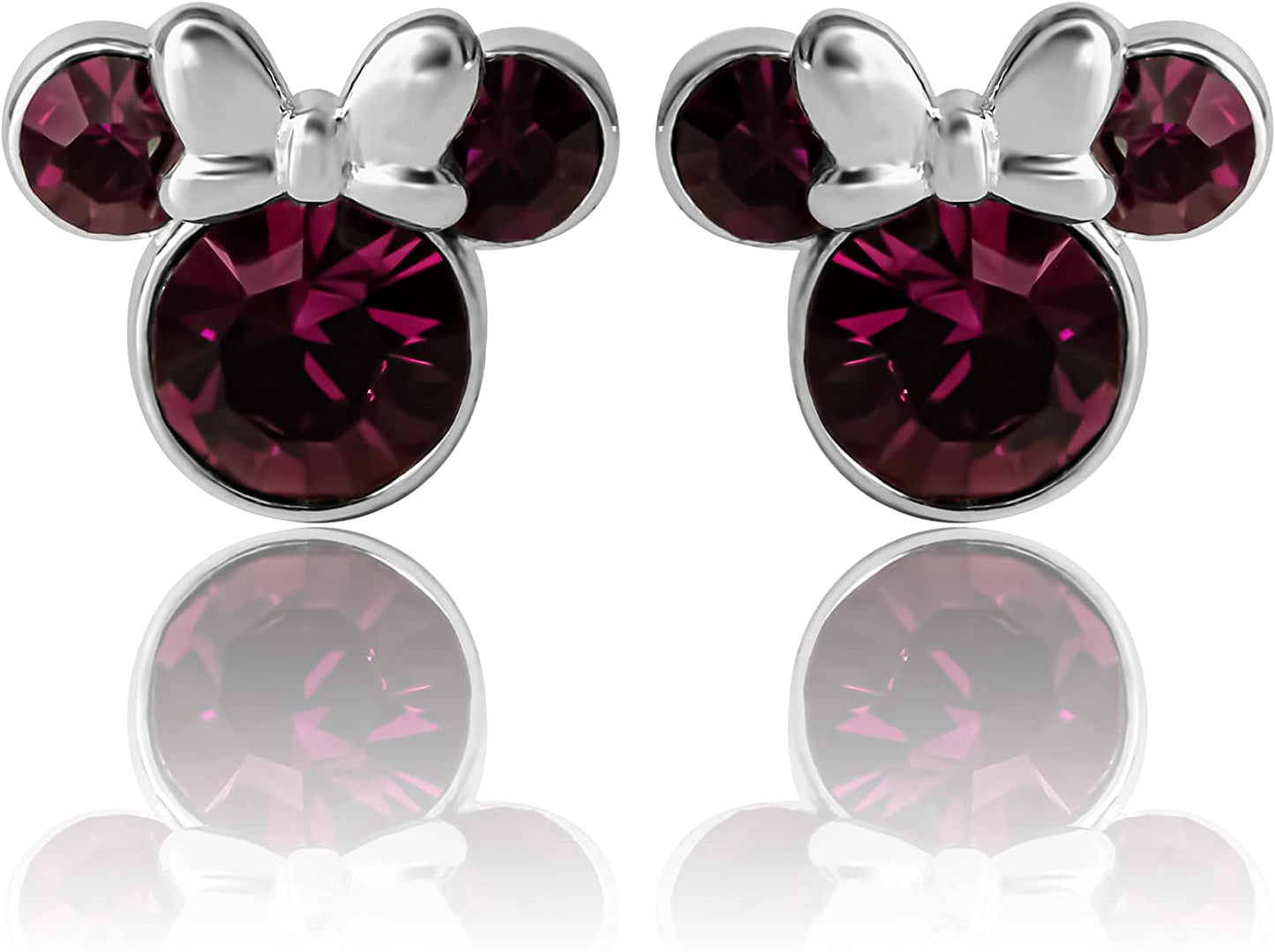 Minnie Mouse Crystal Birthstone Stud Earrings, Silver Plated, Gold Plated