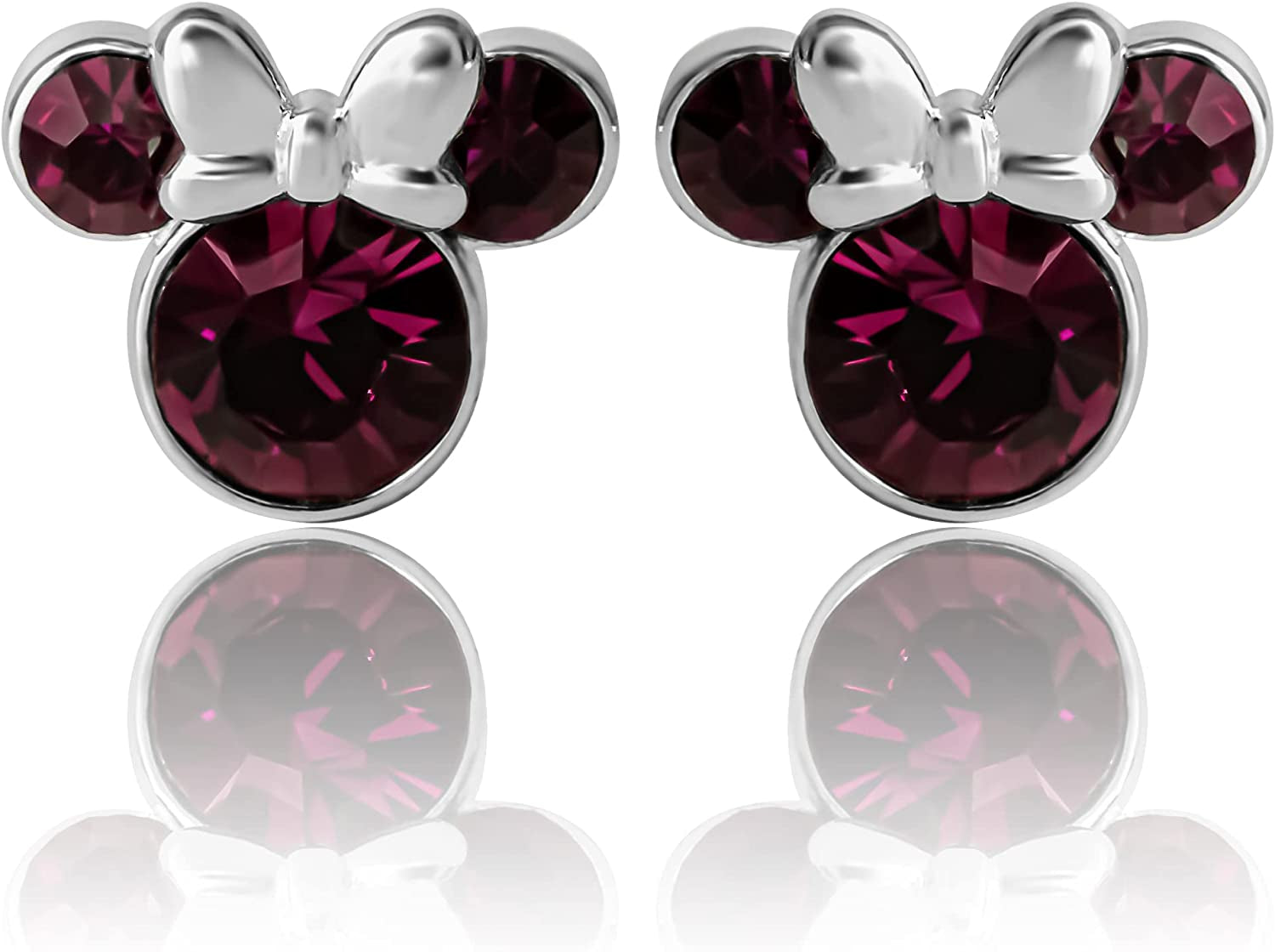 Minnie Mouse Crystal Birthstone Stud Earrings, Silver Plated, Gold Plated