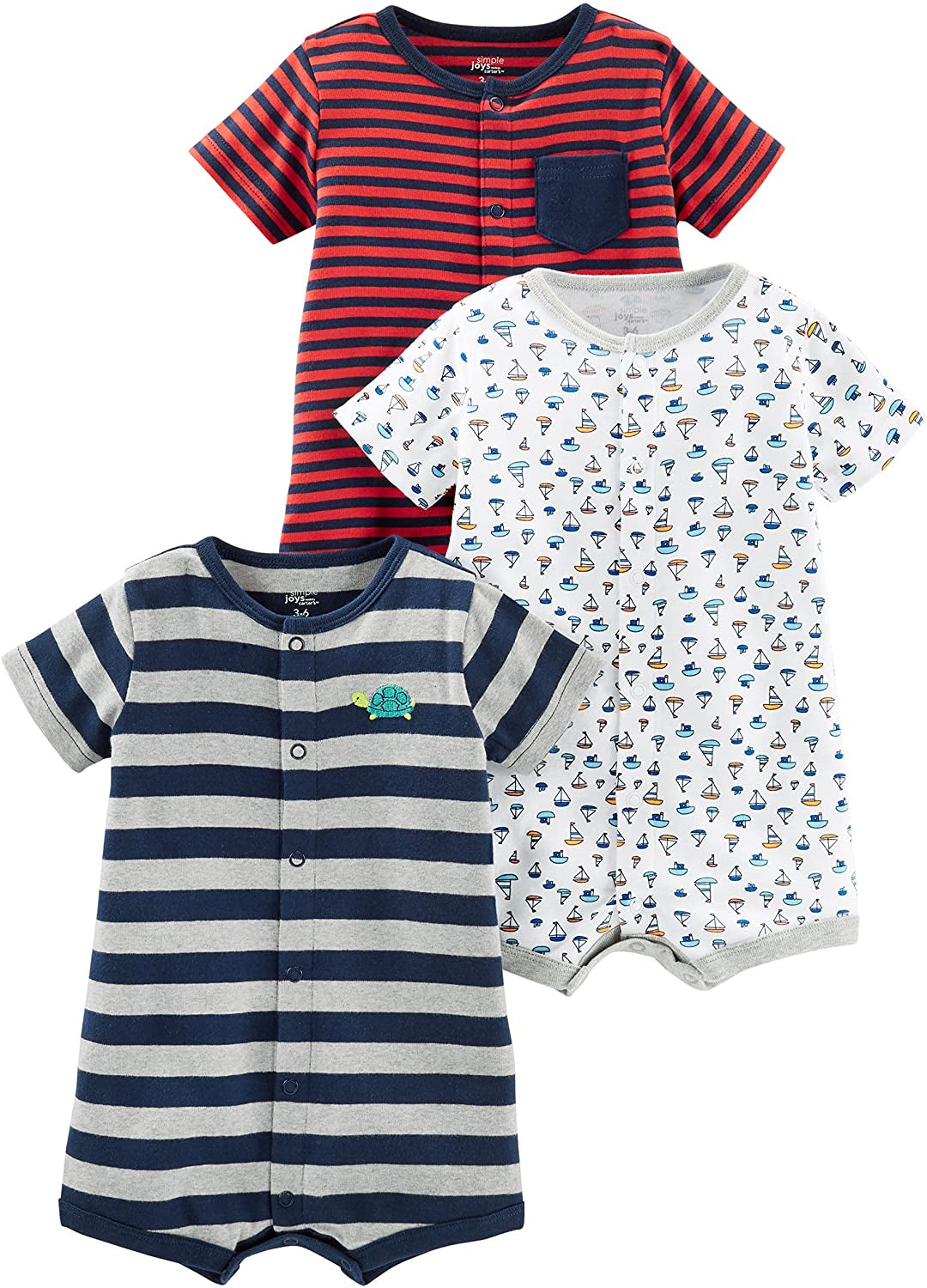 Baby Boys' Snap-Up Rompers, Pack of 3