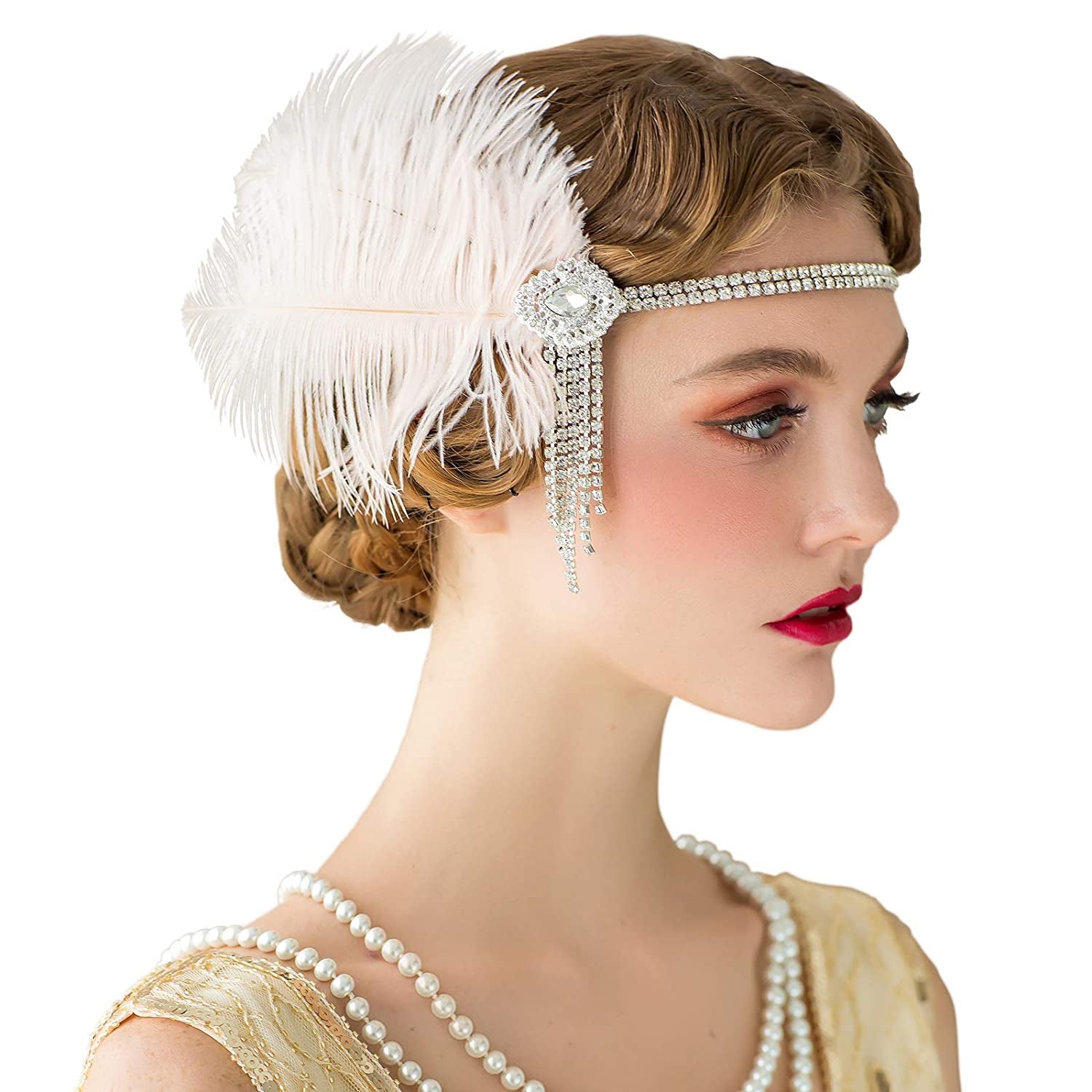 Flapper Headbands Women's 1920S Headpiece Great Gatsby Inspired Feather Headband, Black