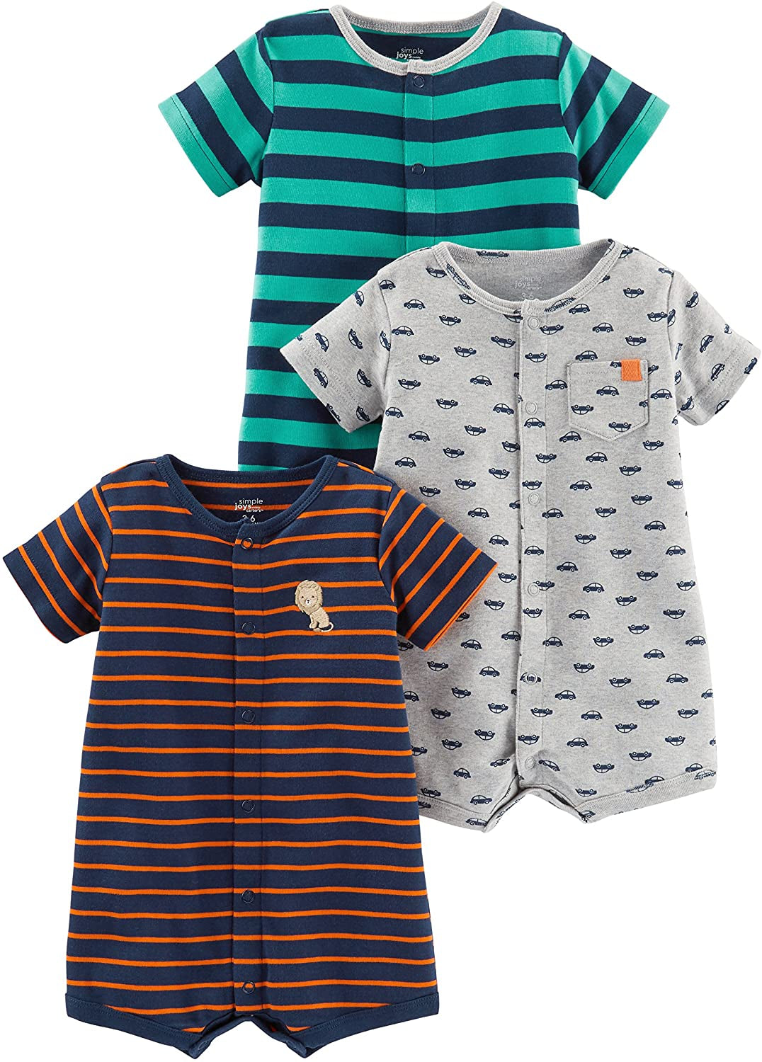 Baby Boys' Snap-Up Rompers, Pack of 3