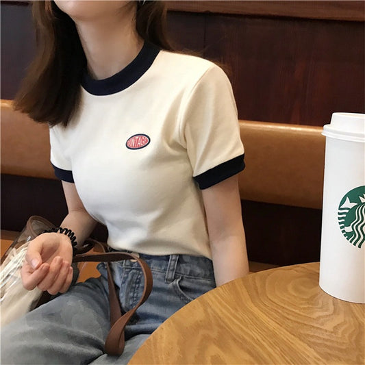 Official Map (95 Cotton) Cotton Short-sleeved T-shirt Women's 2022 New Short Slim Top Design Sense Niche Ins