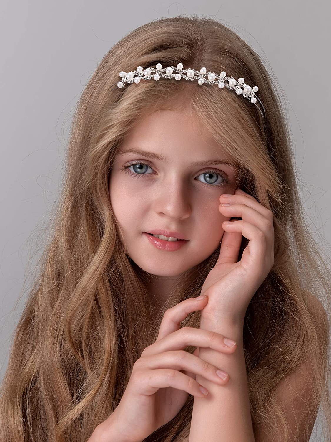 2 Pieces Flower Girls Headpiece Bridal Rhinestone Wedding Headband Hairband Faux Pearl Hair Accessory