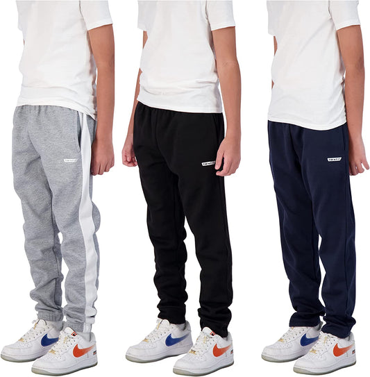 Boys 3-Pack Fleece and Tricot Jogger Sweatpants with Pockets for Athletic & Casual Wear