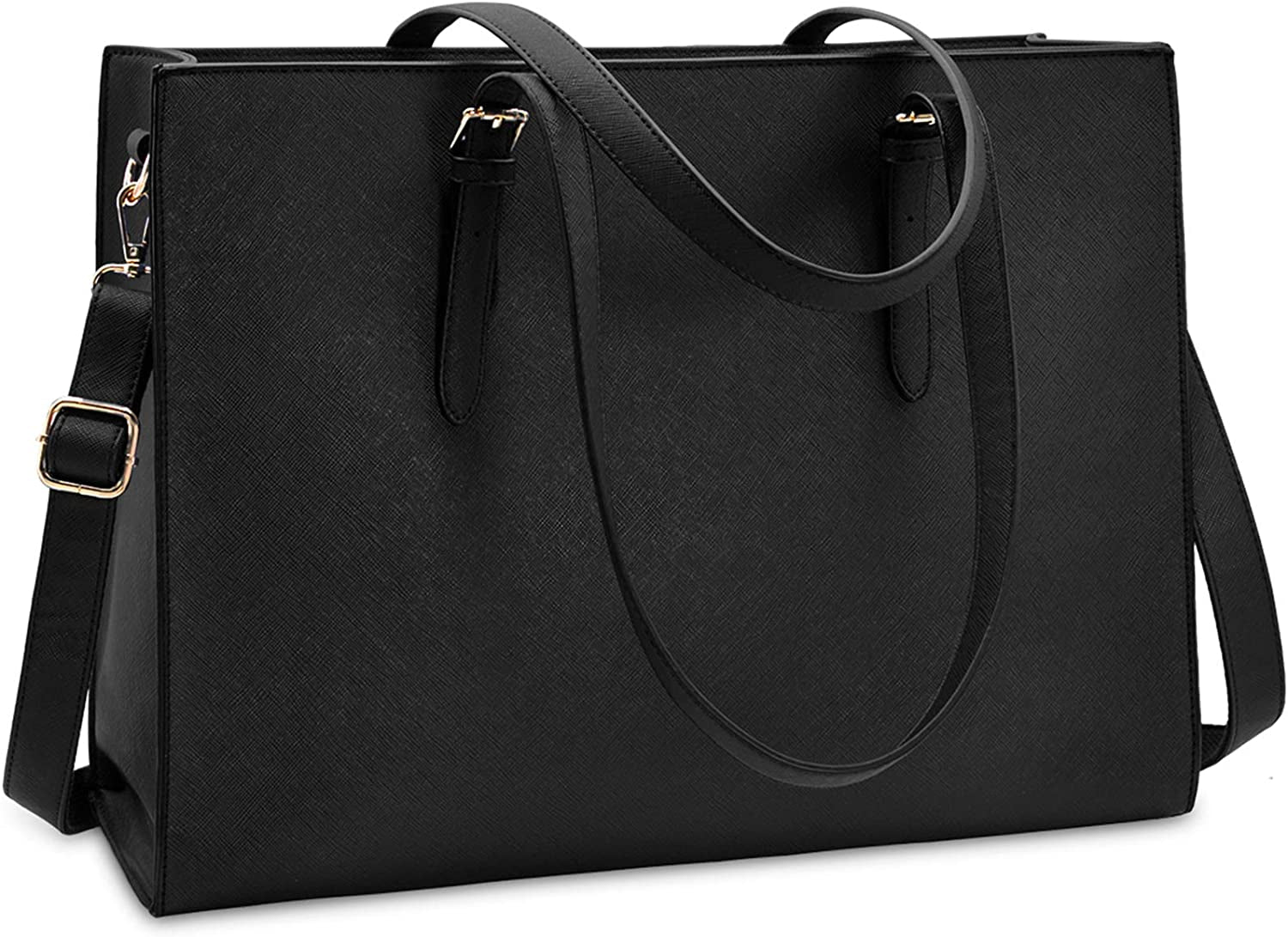 Laptop Bag for Women Waterproof Lightweight Leather 15.6 Inch Computer Tote Bag Business Office Briefcase Bag, Black