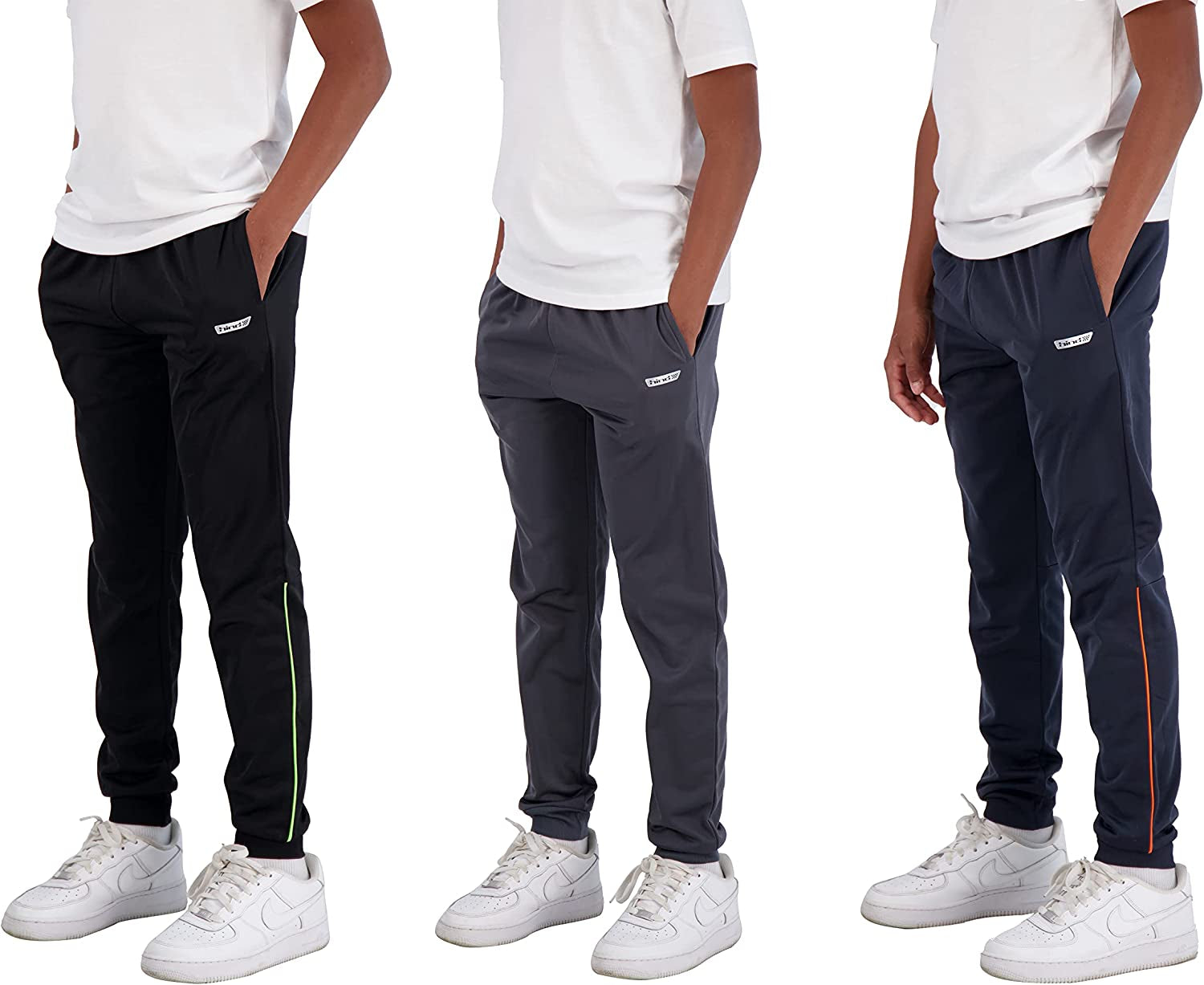 Boys 3-Pack Fleece and Tricot Jogger Sweatpants with Pockets for Athletic & Casual Wear