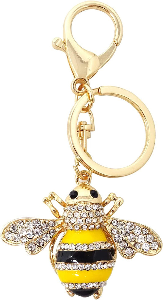 1PCS Rhinestone Little Bee Keychain Bumble Bee Sparkling Keyring for Bag Purse Wallet