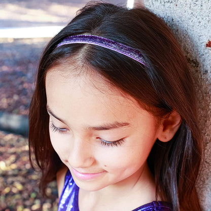 6 Sparkly Glitter Elastic Headbands for Girls, Adjustable Non Slip Thin Stretch Sports Headband for Teens