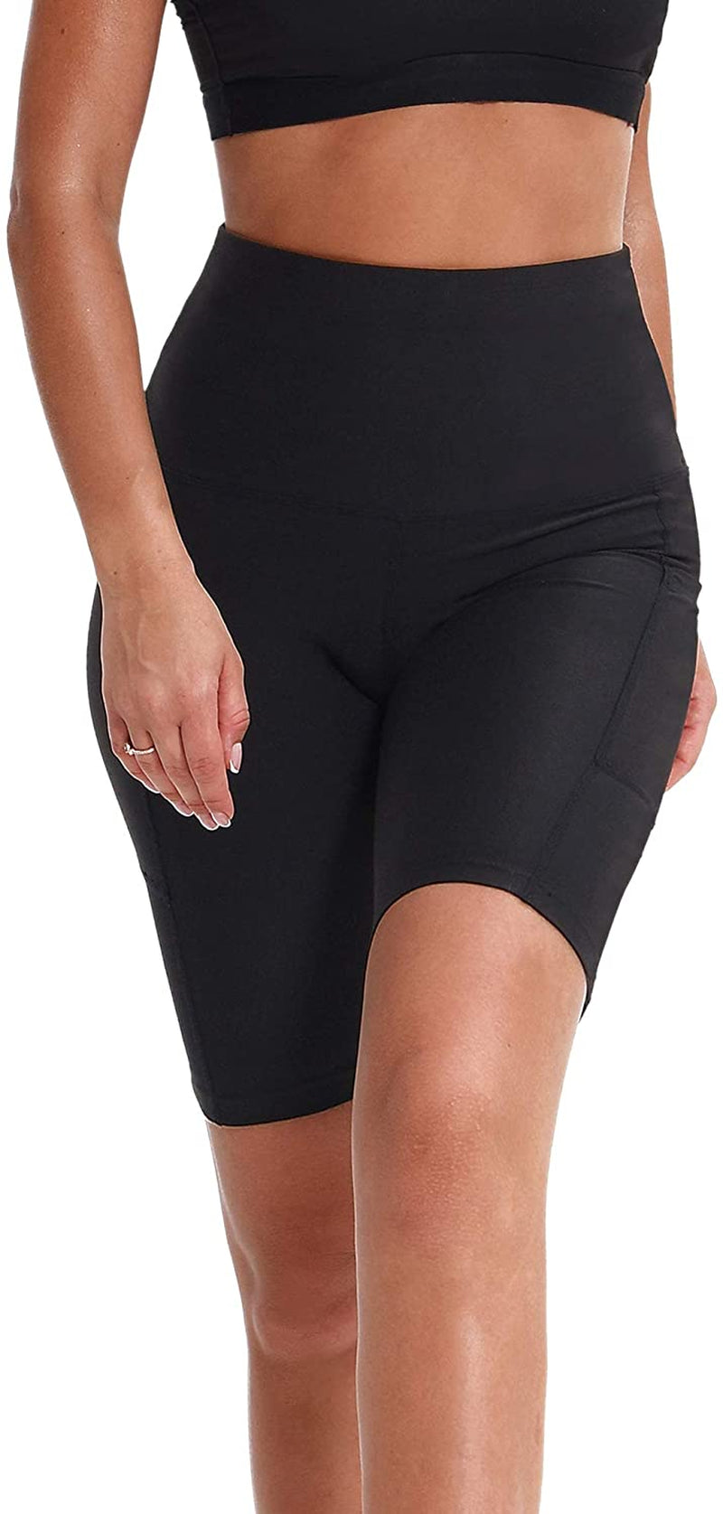 Women's High Waist Yoga Shorts Tummy Control Workout Running Compression Shorts with Pocket