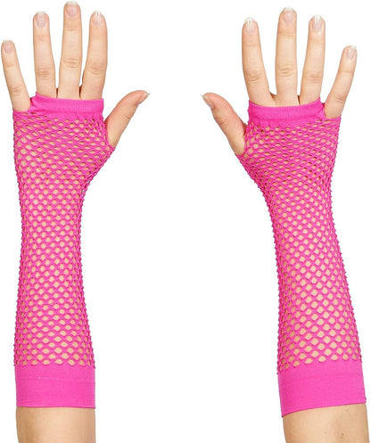 Pink Fishnet Long Gloves, Party Accessory