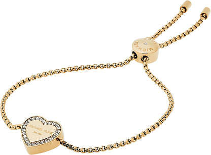 Women'S Stainless Steel Gold-Tone Slider Bracelet with Crystal Accents